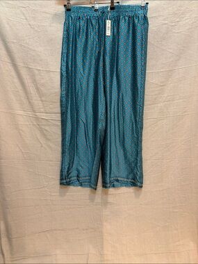 Max Studio Teal Blue Wide-Leg Printed Pants